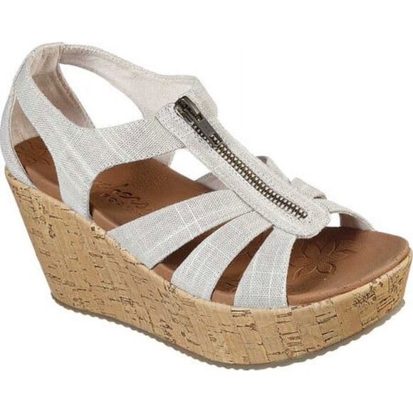 Skechers Women's Luxe Foam Brit Living Heights Wedge Sandal Natural sz 8 - Picture 1 of 13